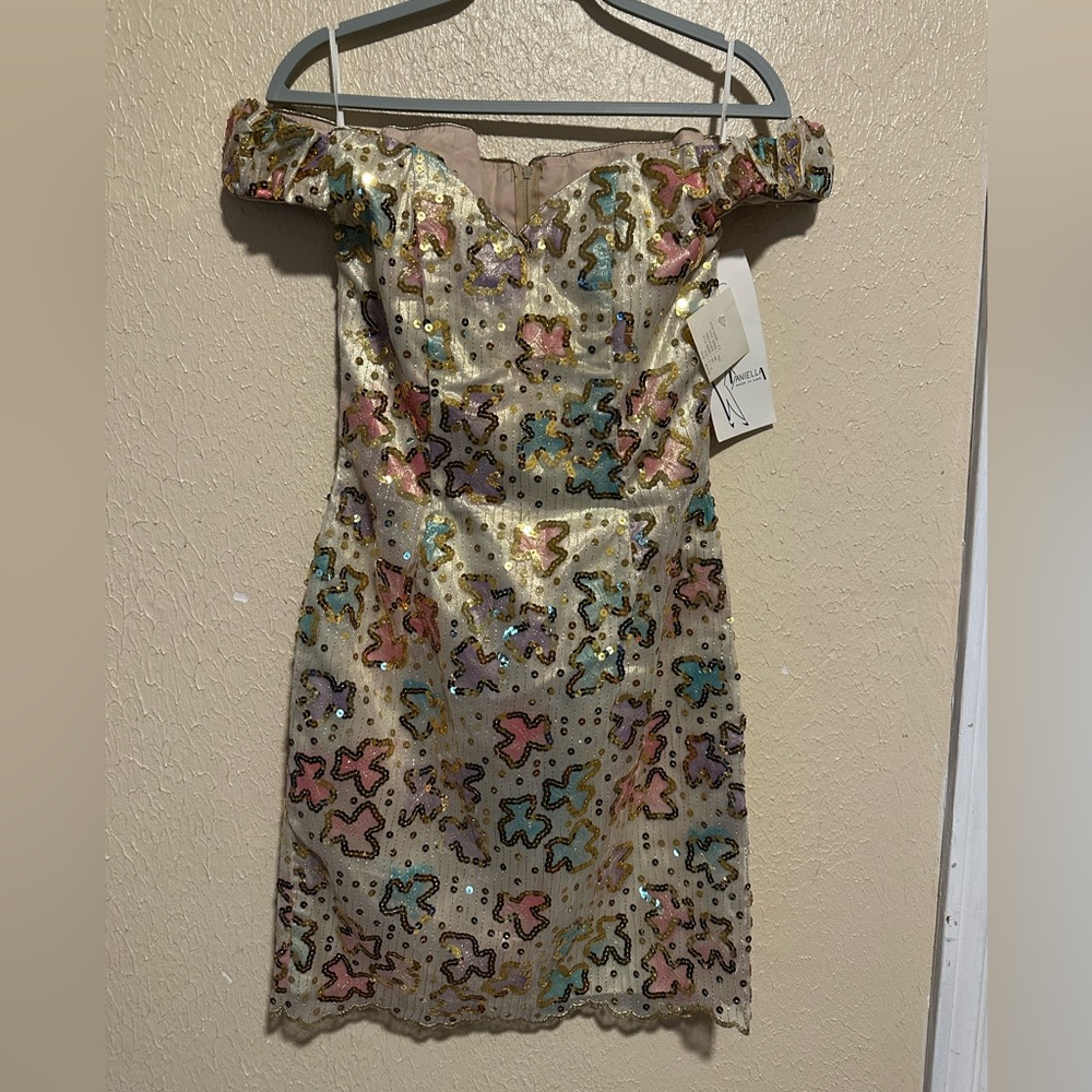 Vintage Daniella Sequins Dress Mini‎ Deadstock Size 10 Off shoulder